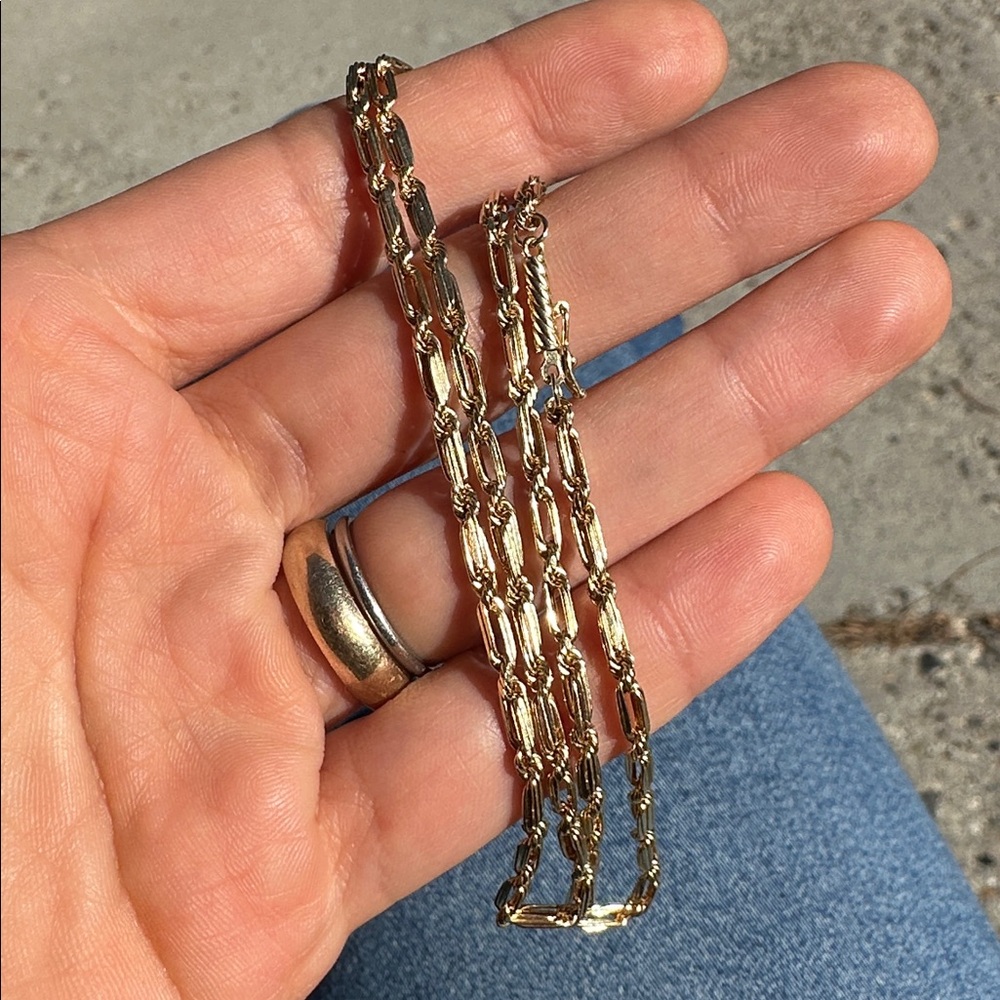 14k Gold Vintage Figarope Textured Faceted Rope Figaro Chain - 17.75”